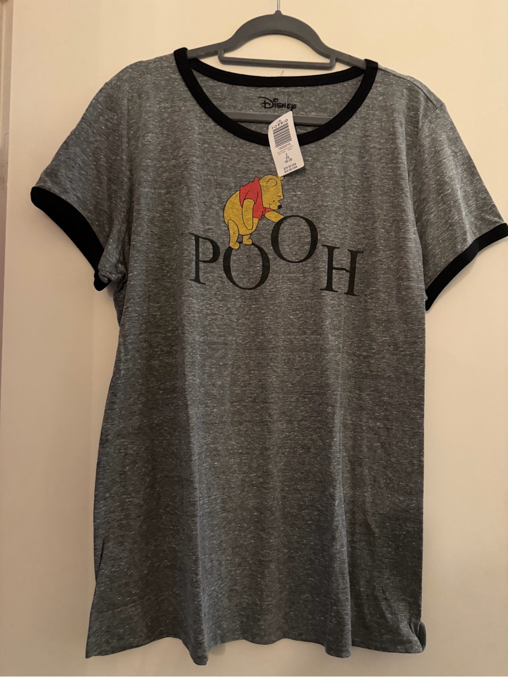 Torrid Disney Pooh Grey Ringer T-Shirt with Black Trim 2x